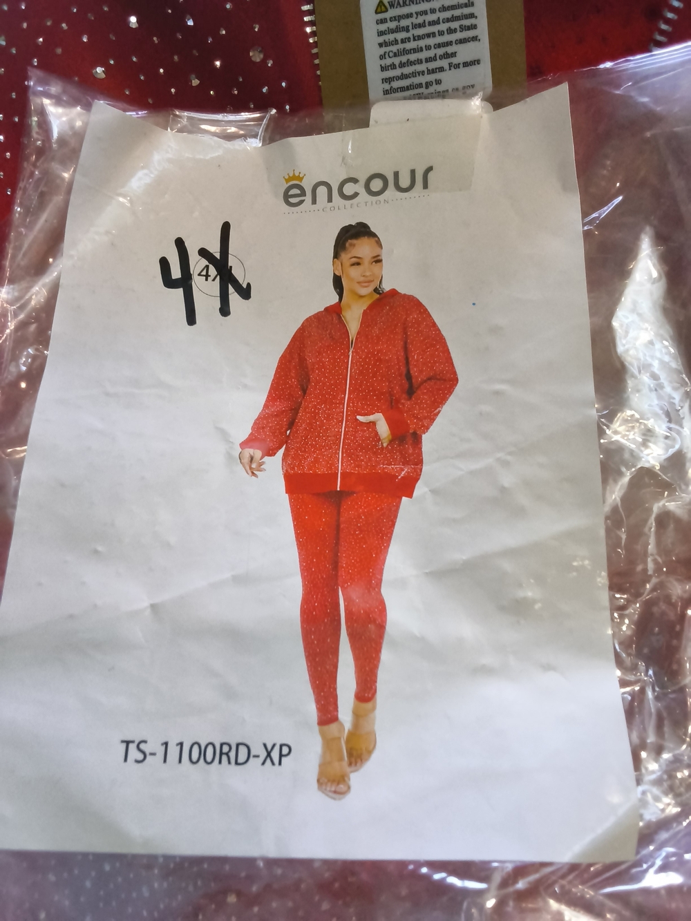 Encour Collection Women’s Red Sparkle Zip-Up Jacket & Legging Set